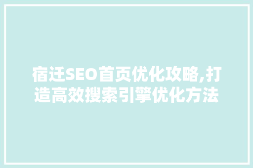 宿迁SEO首页优化攻略,打造高效搜索引擎优化方法