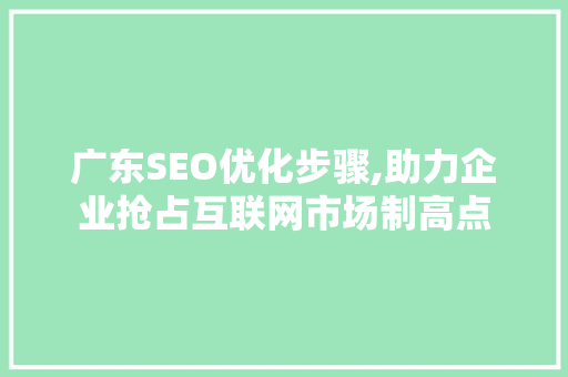 广东SEO优化步骤,助力企业抢占互联网市场制高点
