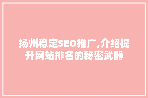 扬州稳定SEO推广,介绍提升网站排名的秘密武器
