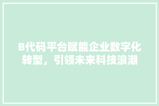 B代码平台赋能企业数字化转型，引领未来科技浪潮