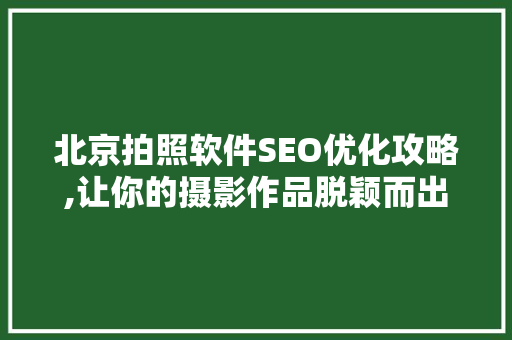 北京拍照软件SEO优化攻略,让你的摄影作品脱颖而出