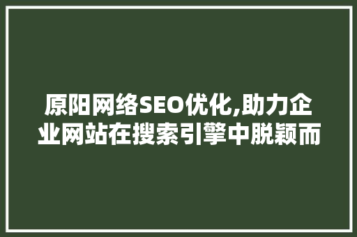 原阳网络SEO优化,助力企业网站在搜索引擎中脱颖而出