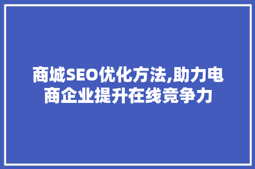 商城SEO优化方法,助力电商企业提升在线竞争力