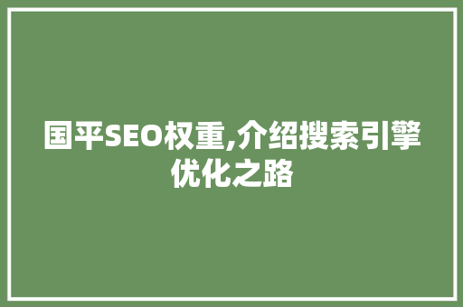 国平SEO权重,介绍搜索引擎优化之路
