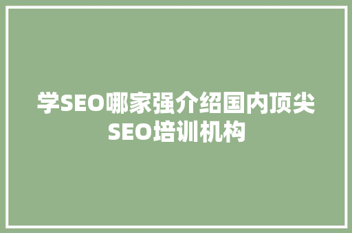学SEO哪家强介绍国内顶尖SEO培训机构