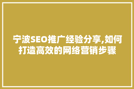 宁波SEO推广经验分享,如何打造高效的网络营销步骤