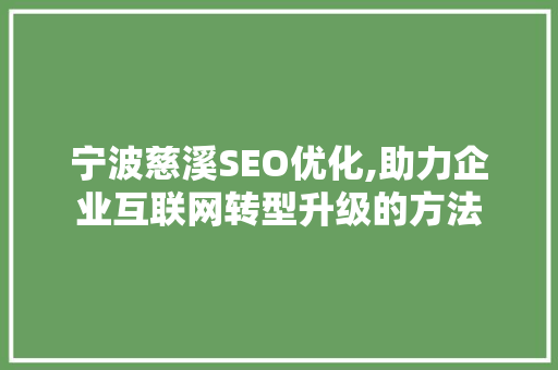 宁波慈溪SEO优化,助力企业互联网转型升级的方法