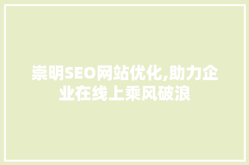 崇明SEO网站优化,助力企业在线上乘风破浪