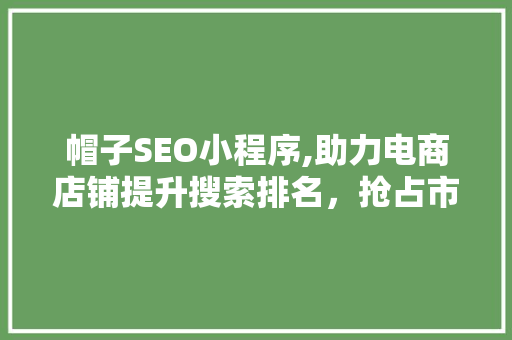 帽子SEO小程序,助力电商店铺提升搜索排名，抢占市场先机