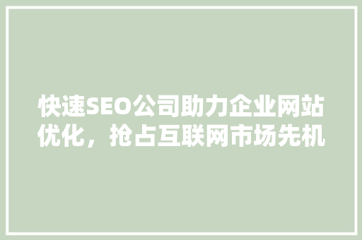 快速SEO公司助力企业网站优化，抢占互联网市场先机