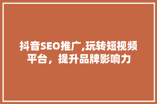 抖音SEO推广,玩转短视频平台，提升品牌影响力