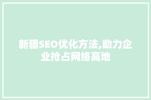新疆SEO优化方法,助力企业抢占网络高地
