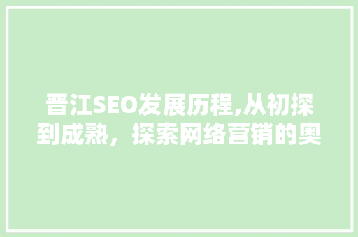 晋江SEO发展历程,从初探到成熟，探索网络营销的奥秘
