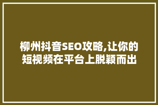 柳州抖音SEO攻略,让你的短视频在平台上脱颖而出