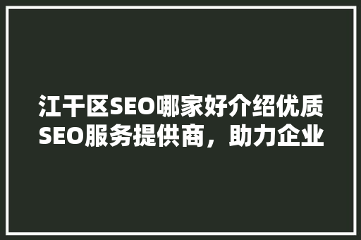 江干区SEO哪家好介绍优质SEO服务提供商，助力企业腾飞