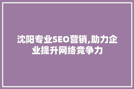沈阳专业SEO营销,助力企业提升网络竞争力
