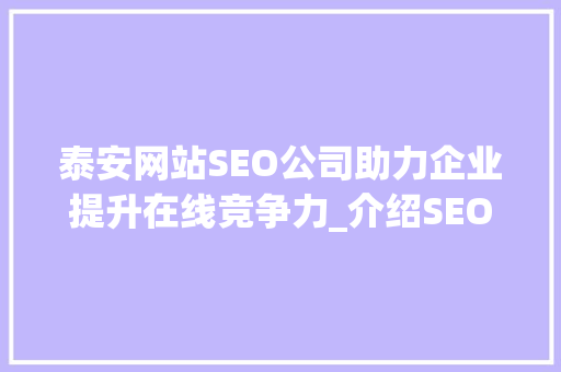 泰安网站SEO公司助力企业提升在线竞争力_介绍SEO优化之路  第1张