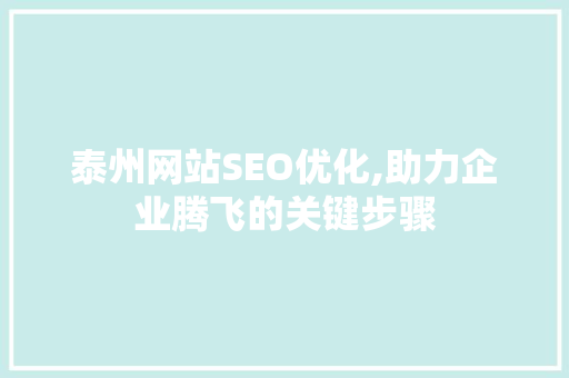 泰州网站SEO优化,助力企业腾飞的关键步骤  第1张