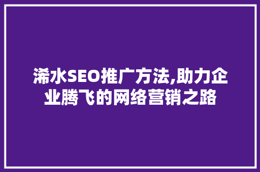 浠水SEO推广方法,助力企业腾飞的网络营销之路