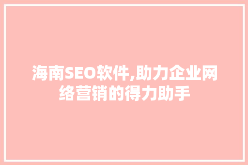 海南SEO软件,助力企业网络营销的得力助手