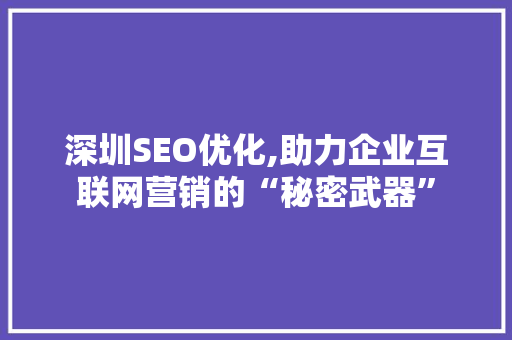 深圳SEO优化,助力企业互联网营销的“秘密武器”