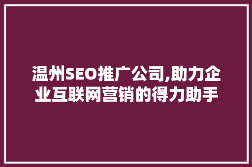温州SEO推广公司,助力企业互联网营销的得力助手