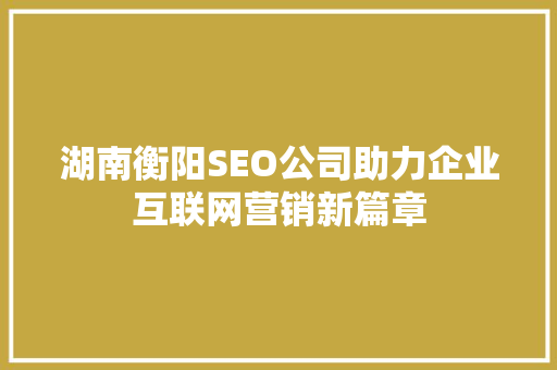 湖南衡阳SEO公司助力企业互联网营销新篇章