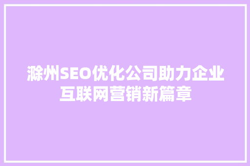 滁州SEO优化公司助力企业互联网营销新篇章