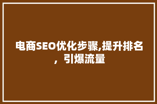 电商SEO优化步骤,提升排名，引爆流量