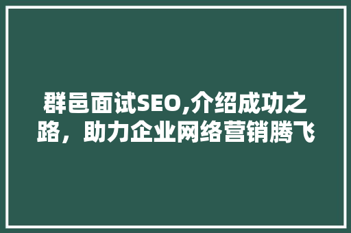 群邑面试SEO,介绍成功之路，助力企业网络营销腾飞