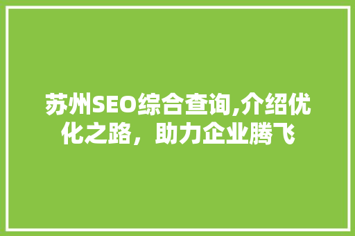 苏州SEO综合查询,介绍优化之路，助力企业腾飞