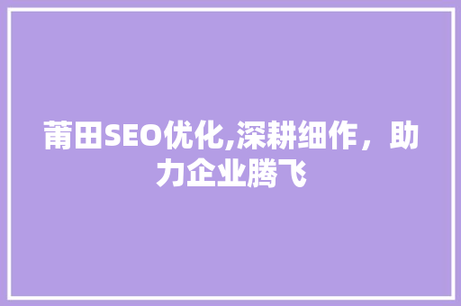 莆田SEO优化,深耕细作，助力企业腾飞