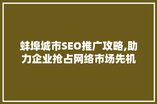 蚌埠城市SEO推广攻略,助力企业抢占网络市场先机