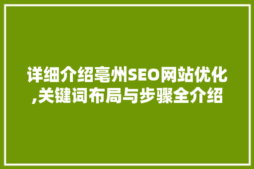 详细介绍亳州SEO网站优化,关键词布局与步骤全介绍