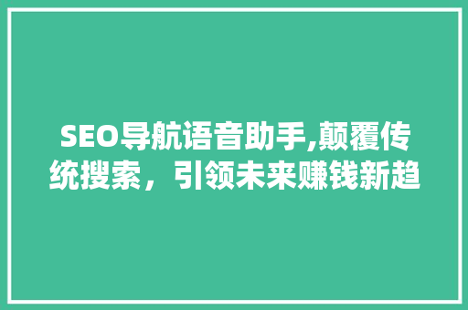 SEO导航语音助手,颠覆传统搜索，引领未来赚钱新趋势