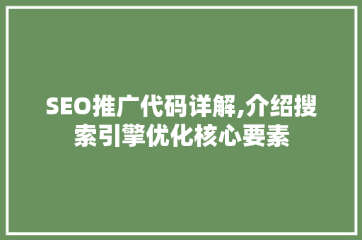 SEO推广代码详解,介绍搜索引擎优化核心要素