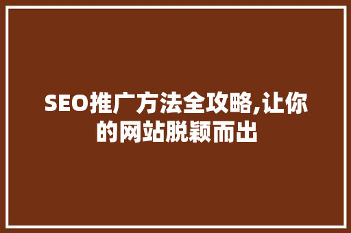 SEO推广方法全攻略,让你的网站脱颖而出