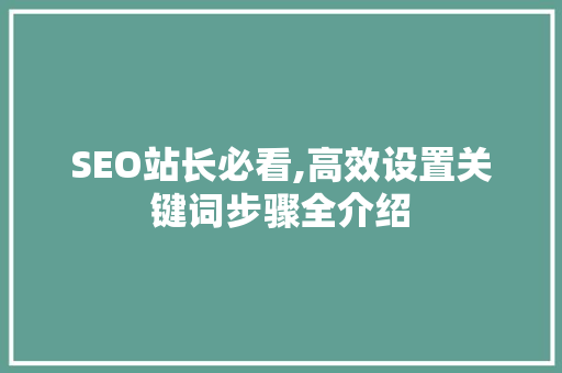 SEO站长必看,高效设置关键词步骤全介绍