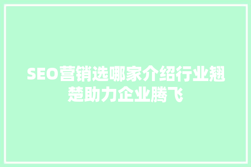 SEO营销选哪家介绍行业翘楚助力企业腾飞