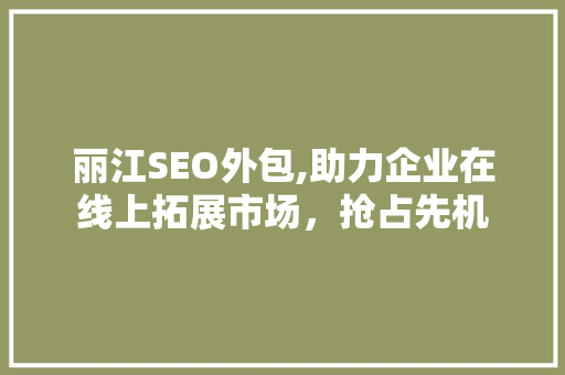 丽江SEO外包,助力企业在线上拓展市场，抢占先机