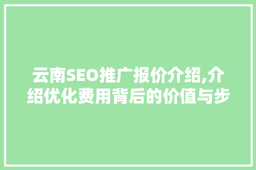 云南SEO推广报价介绍,介绍优化费用背后的价值与步骤