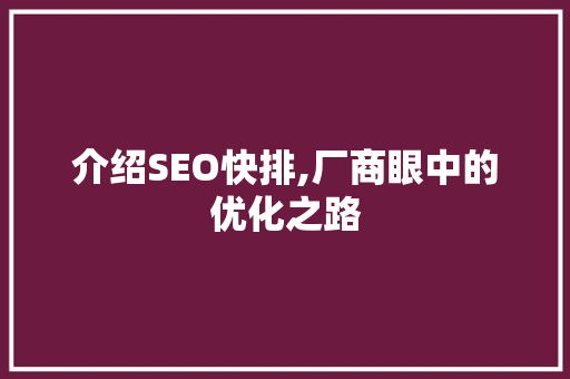 介绍SEO快排,厂商眼中的优化之路