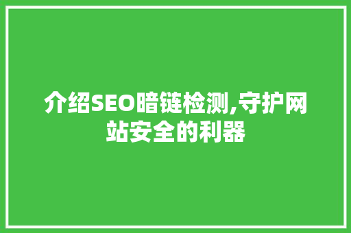 介绍SEO暗链检测,守护网站安全的利器