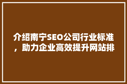 介绍南宁SEO公司行业标准，助力企业高效提升网站排名