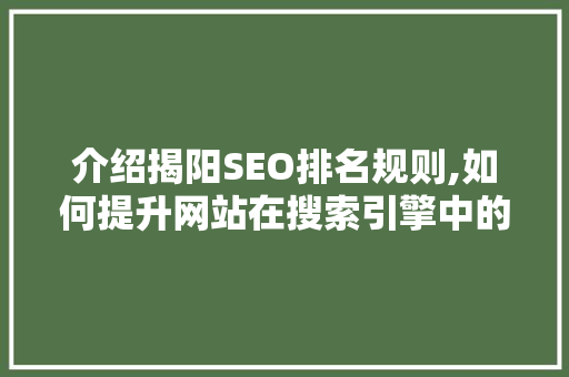 介绍揭阳SEO排名规则,如何提升网站在搜索引擎中的排名