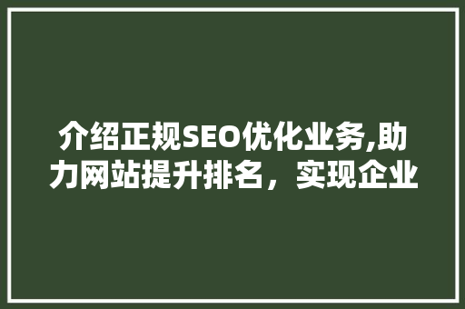 介绍正规SEO优化业务,助力网站提升排名，实现企业价值最大化