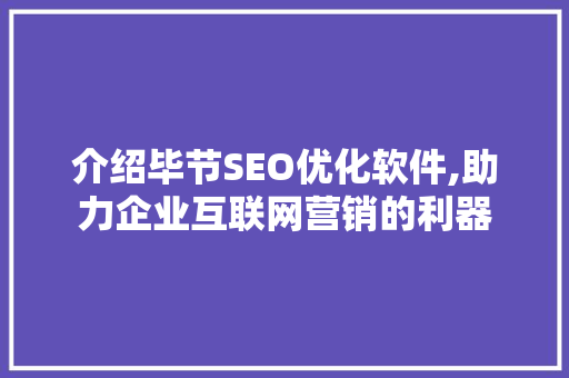 介绍毕节SEO优化软件,助力企业互联网营销的利器