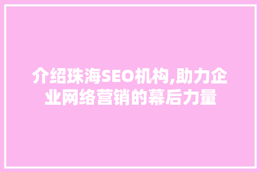 介绍珠海SEO机构,助力企业网络营销的幕后力量