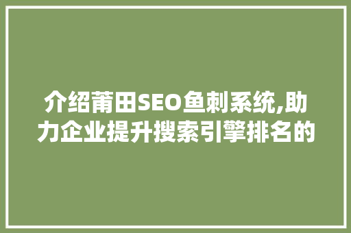 介绍莆田SEO鱼刺系统,助力企业提升搜索引擎排名的奥秘