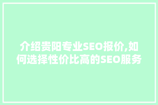 介绍贵阳专业SEO报价,如何选择性价比高的SEO服务